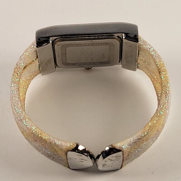 Geneva Silver Yellow Quartz Watch with Glittery Sparkle Cuff Bracelet Design - Picture 9 of 14